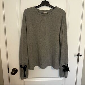 Gray Long Sleeve Top with Black Bow Accents